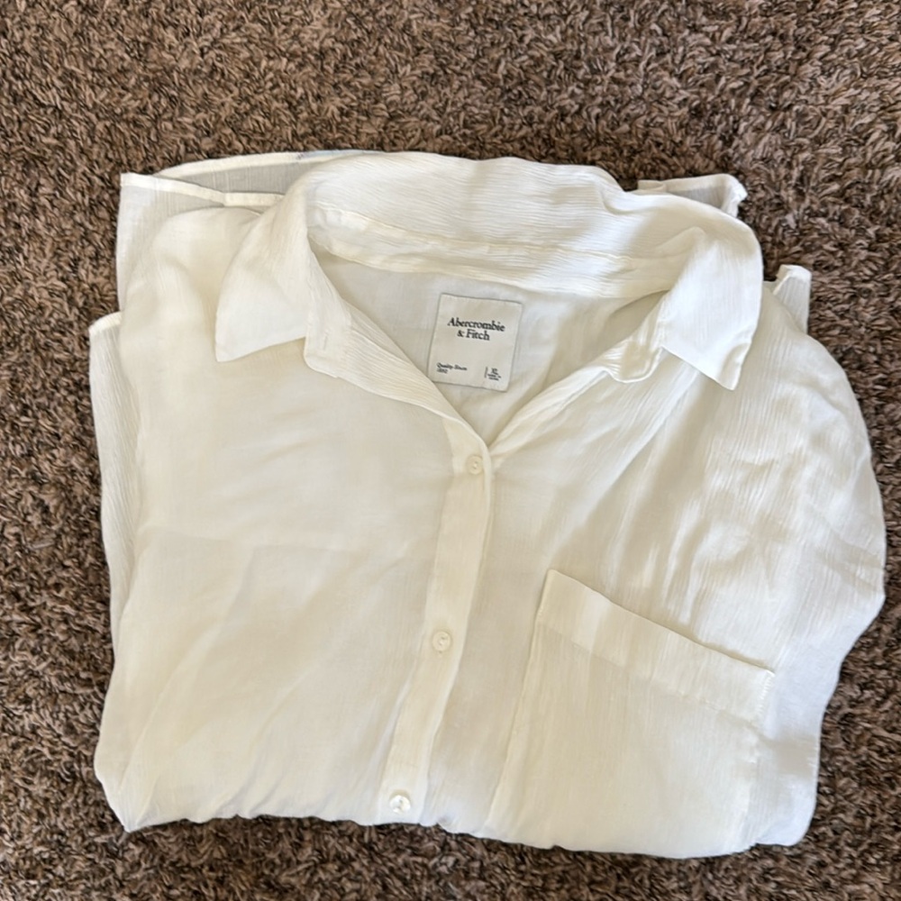 Abercrombie & Fitch White Crinkle Rayon Textured Oversized Button Up Shirt XL